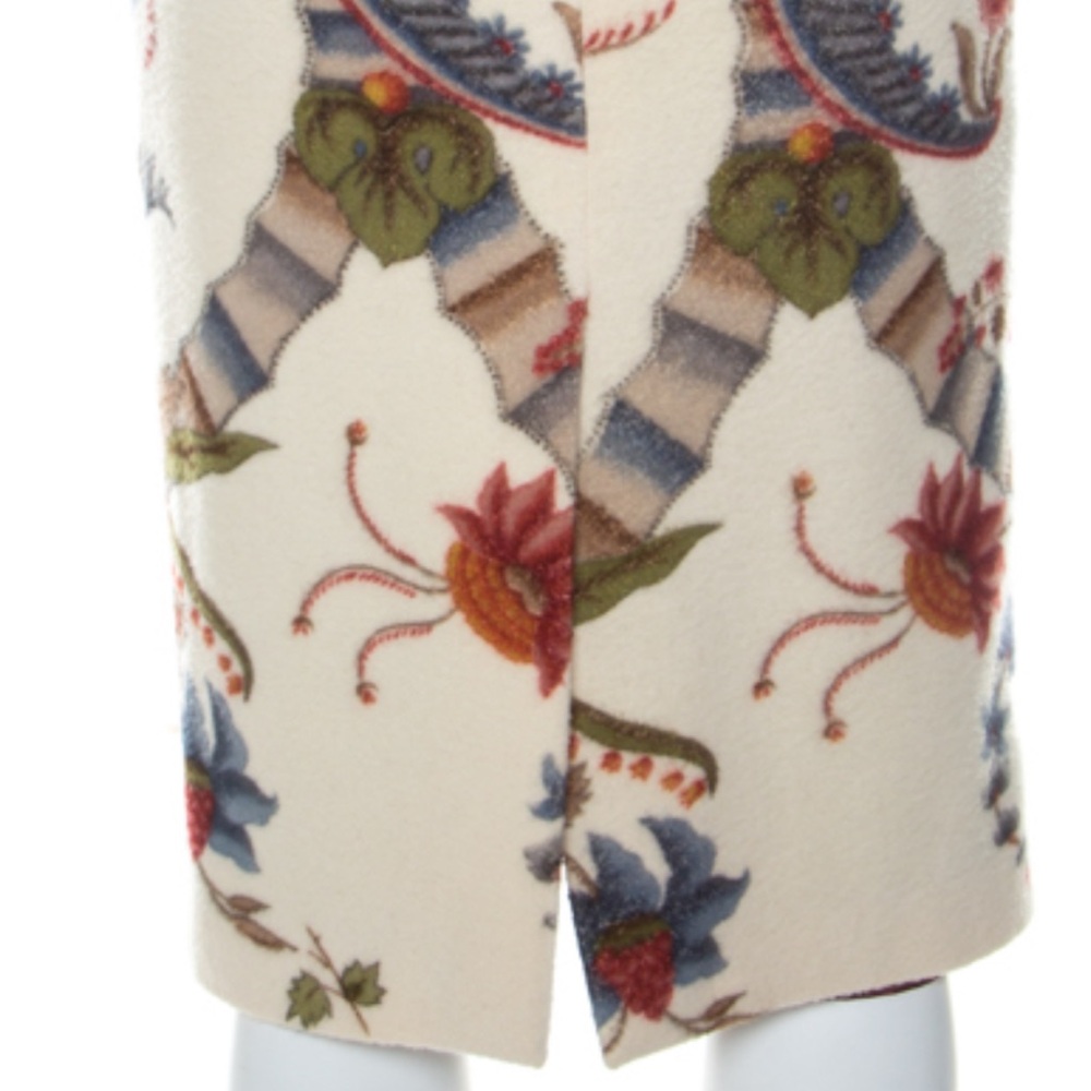 CAROLINA HERRERA FELTED WOOL BLEND PENCIL SKIRT CREAM/MULTI FLORAL SIZE 4 - Picture 8 of 9
